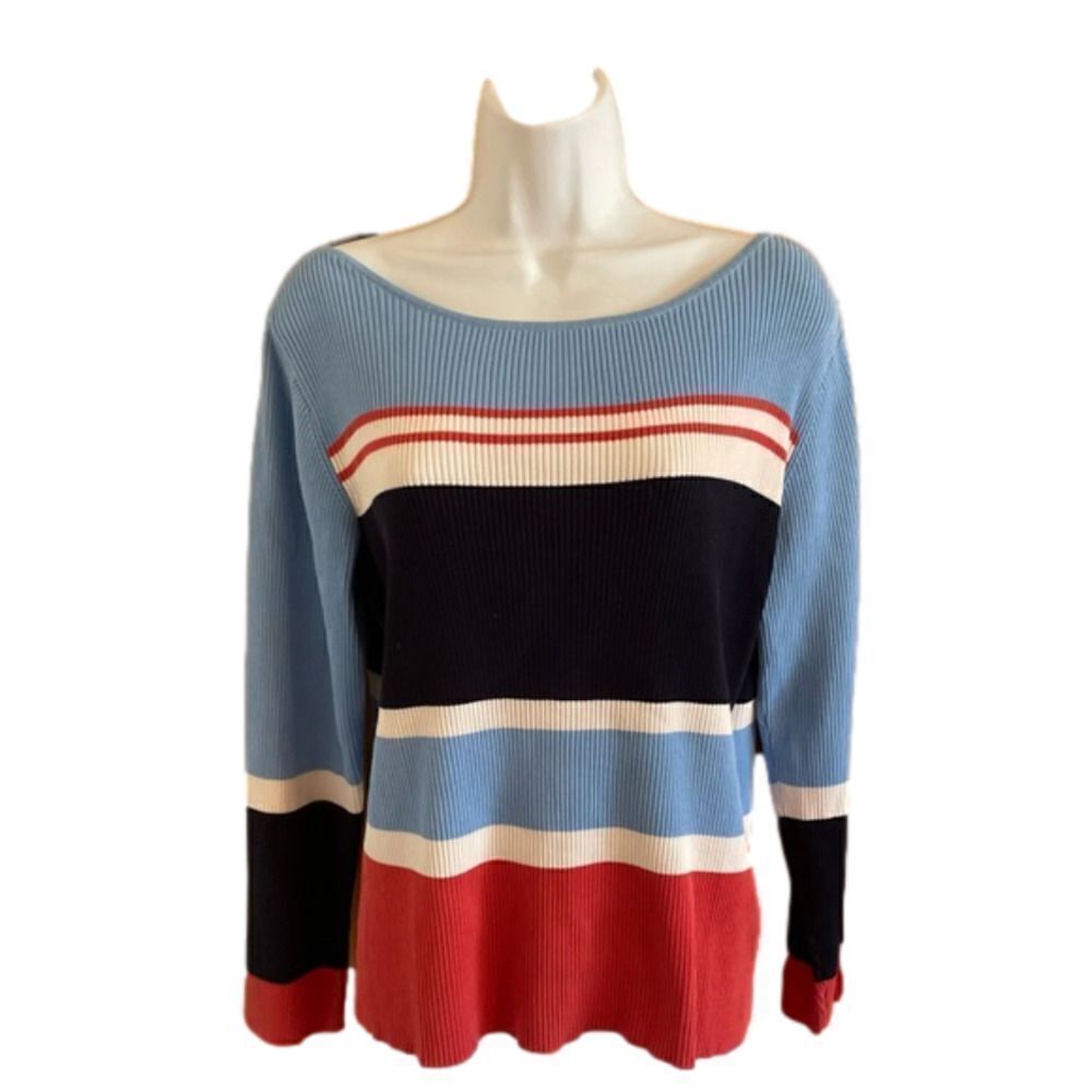 Liz Claiborne sport baby blue, navy, rust sweater size L